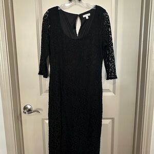 Eva Mendes Black Sheath Midi Dress with Scoop Neck